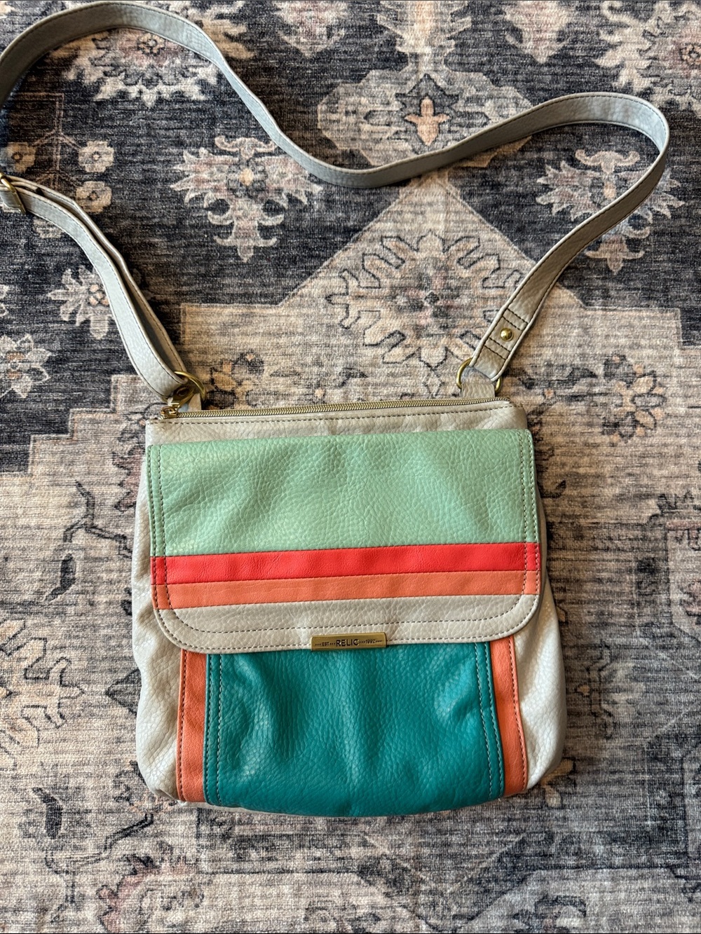 Relic Colorblock Crossbody in Mint, Teal & Coral Accents